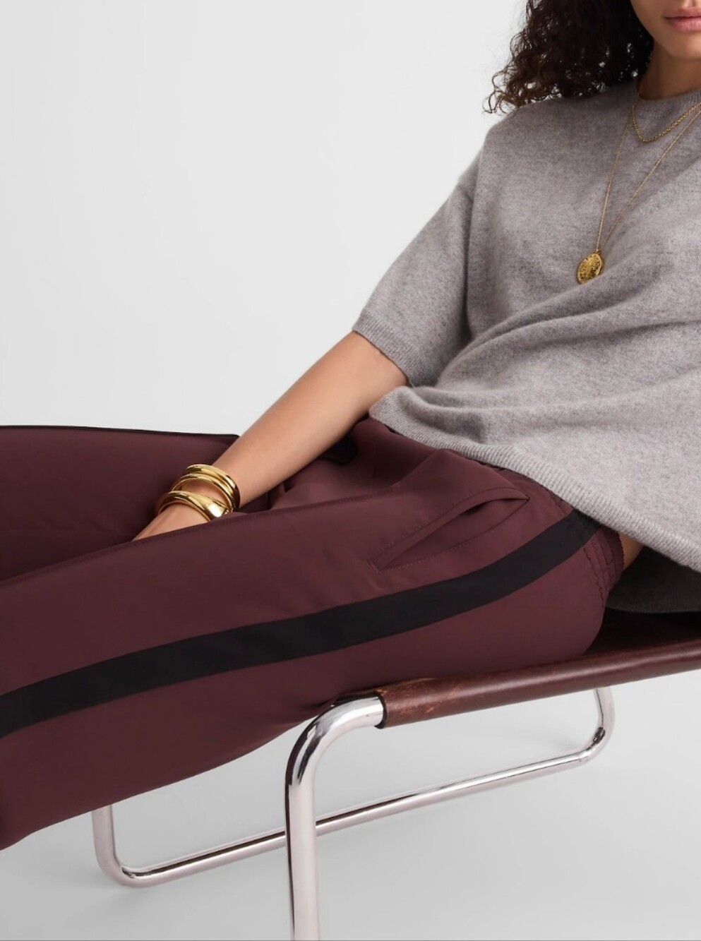 Madewell Track Pants XS Chocolate Raisin Crepe Side Stripe Ankle Zip Flare NWT